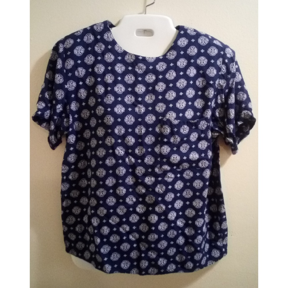 Oscar de la renta navy patterned top